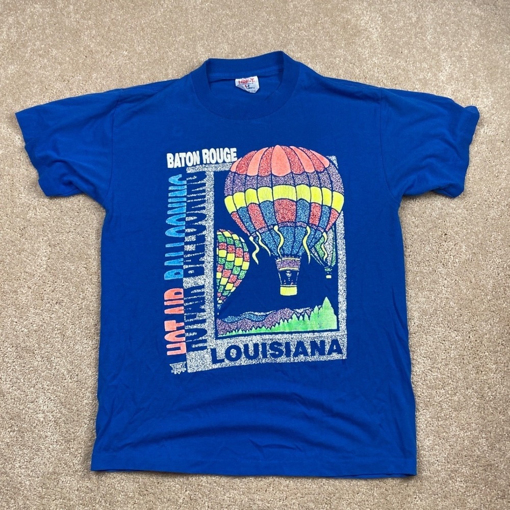 Vintage 80s Hef-T Tee Jays Baton Rouge Louisiana Hot Air Balloon T-Shirt  Large